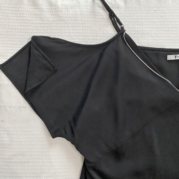 T ALEXANDER WANG BLACK METALLIC CHAIN V-NECK COLD SHOULDER TOP - 6 - Picture 10 of 12